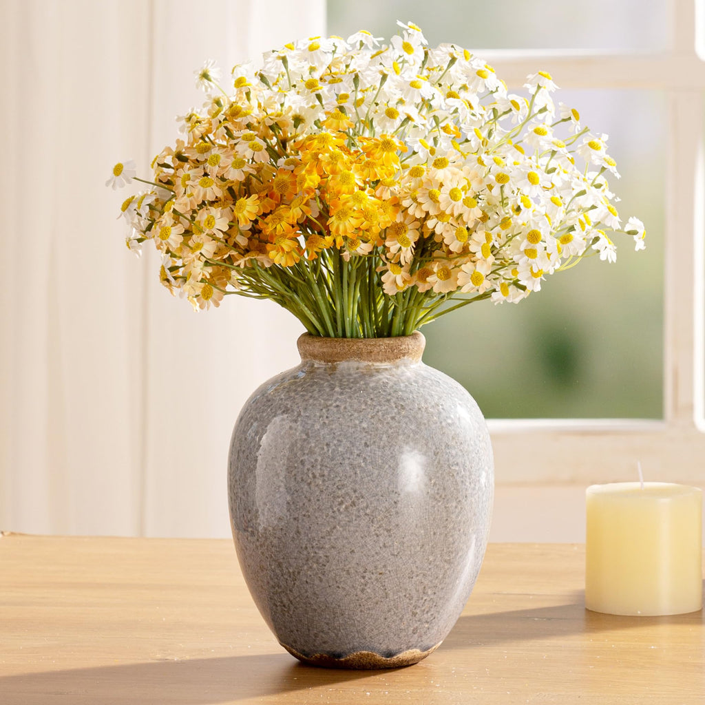 Set of 3 Whitewashed Farmhouse Ceramic Vases Neutral Rustic Home Decor Vases