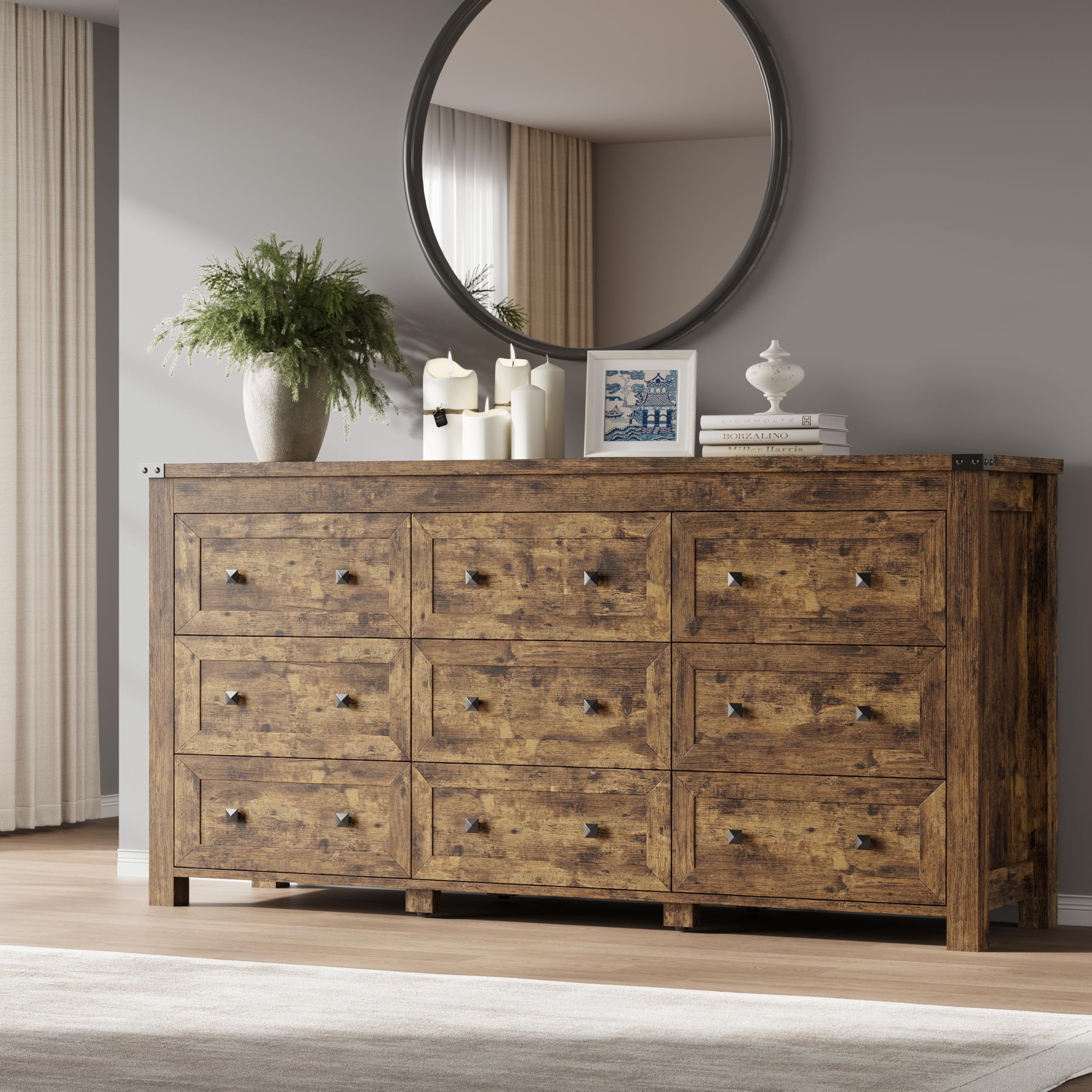 BORNOON 7-Drawer Dresser, Modern Wooden Storage Chest of Drawers, Dresser TV Stand, Wood Drawer Organizer with Metal Handles for Bedroom, Living Room, Hallway