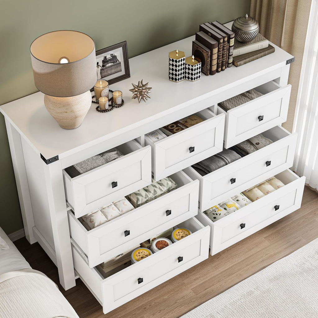 BORNOON 7-Drawer Dresser, Modern Wooden Storage Chest of Drawers, Dresser TV Stand, Wood Drawer Organizer with Metal Handles for Bedroom, Living Room, Hallway