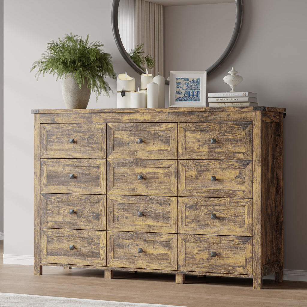BORNOON 7-Drawer Dresser, Modern Wooden Storage Chest of Drawers, Dresser TV Stand, Wood Drawer Organizer with Metal Handles for Bedroom, Living Room, Hallway