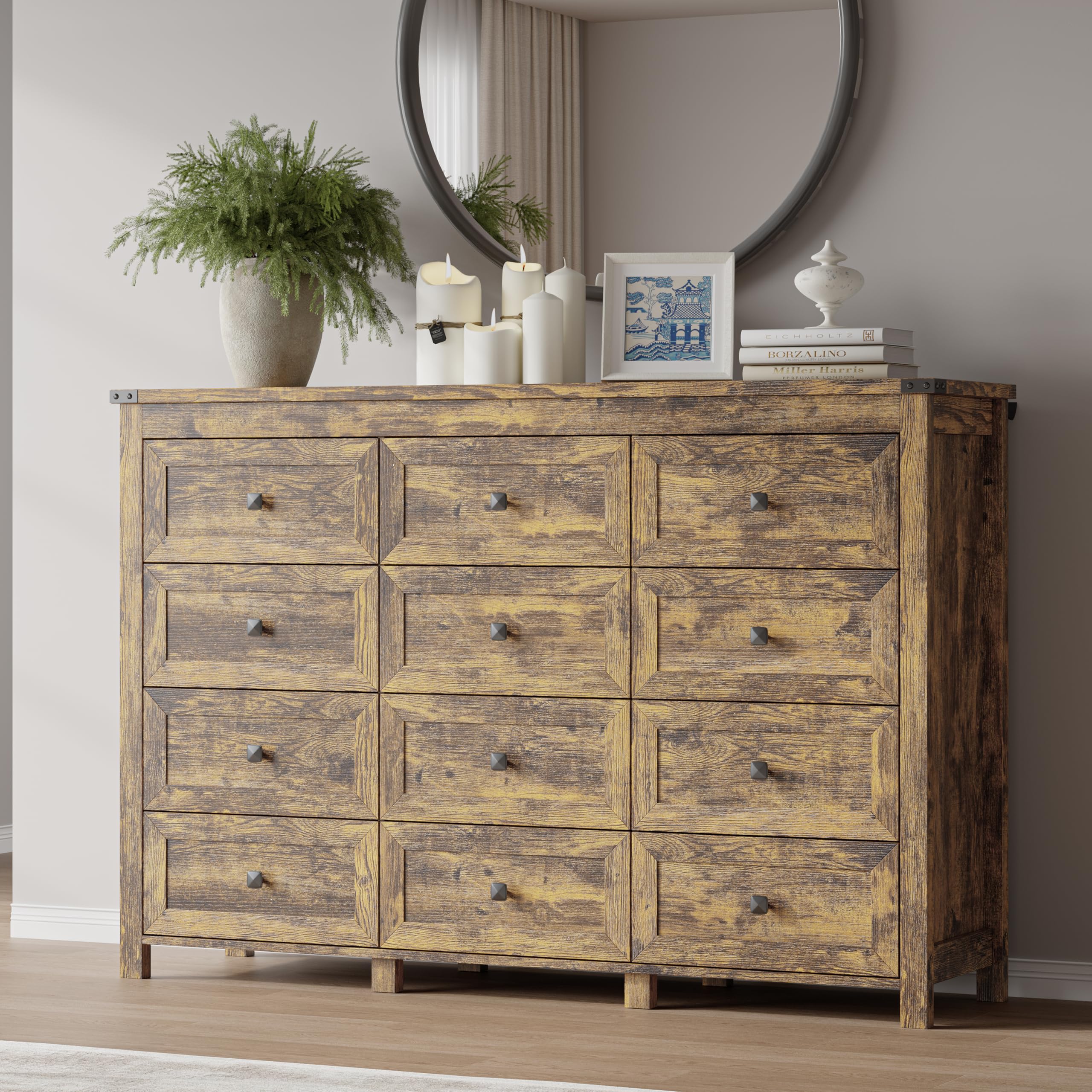 BORNOON 7-Drawer Dresser, Modern Wooden Storage Chest of Drawers, Dresser TV Stand, Wood Drawer Organizer with Metal Handles for Bedroom, Living Room, Hallway