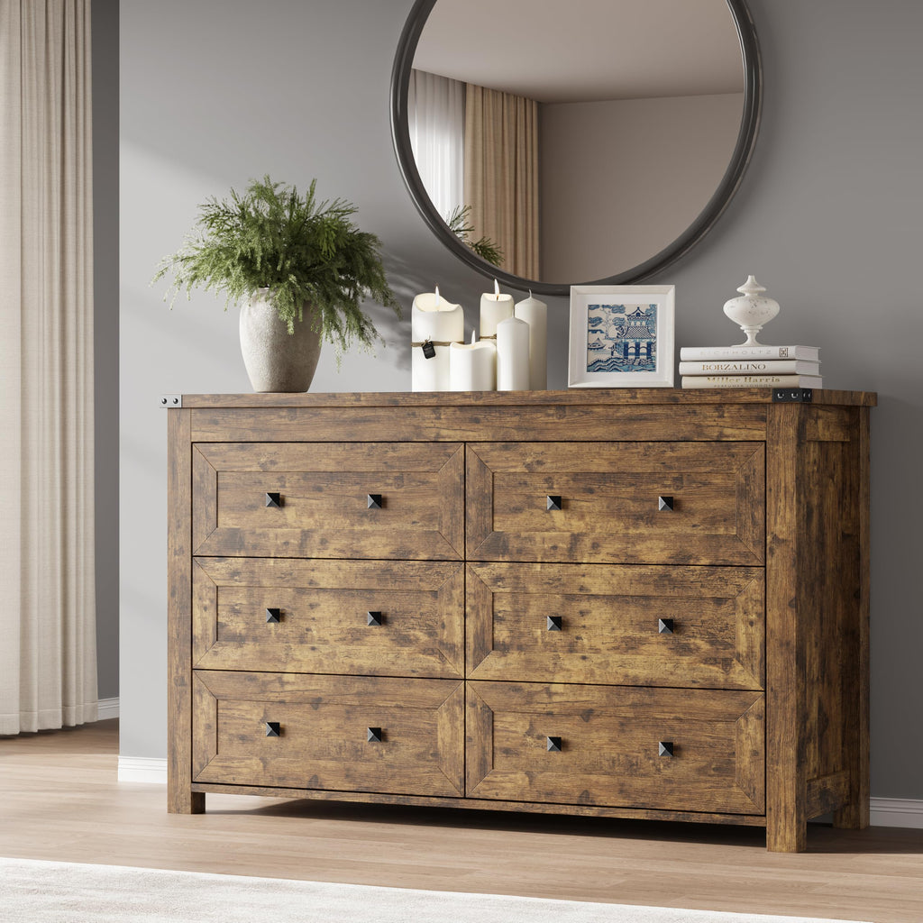 BORNOON 7-Drawer Dresser, Modern Wooden Storage Chest of Drawers, Dresser TV Stand, Wood Drawer Organizer with Metal Handles for Bedroom, Living Room, Hallway