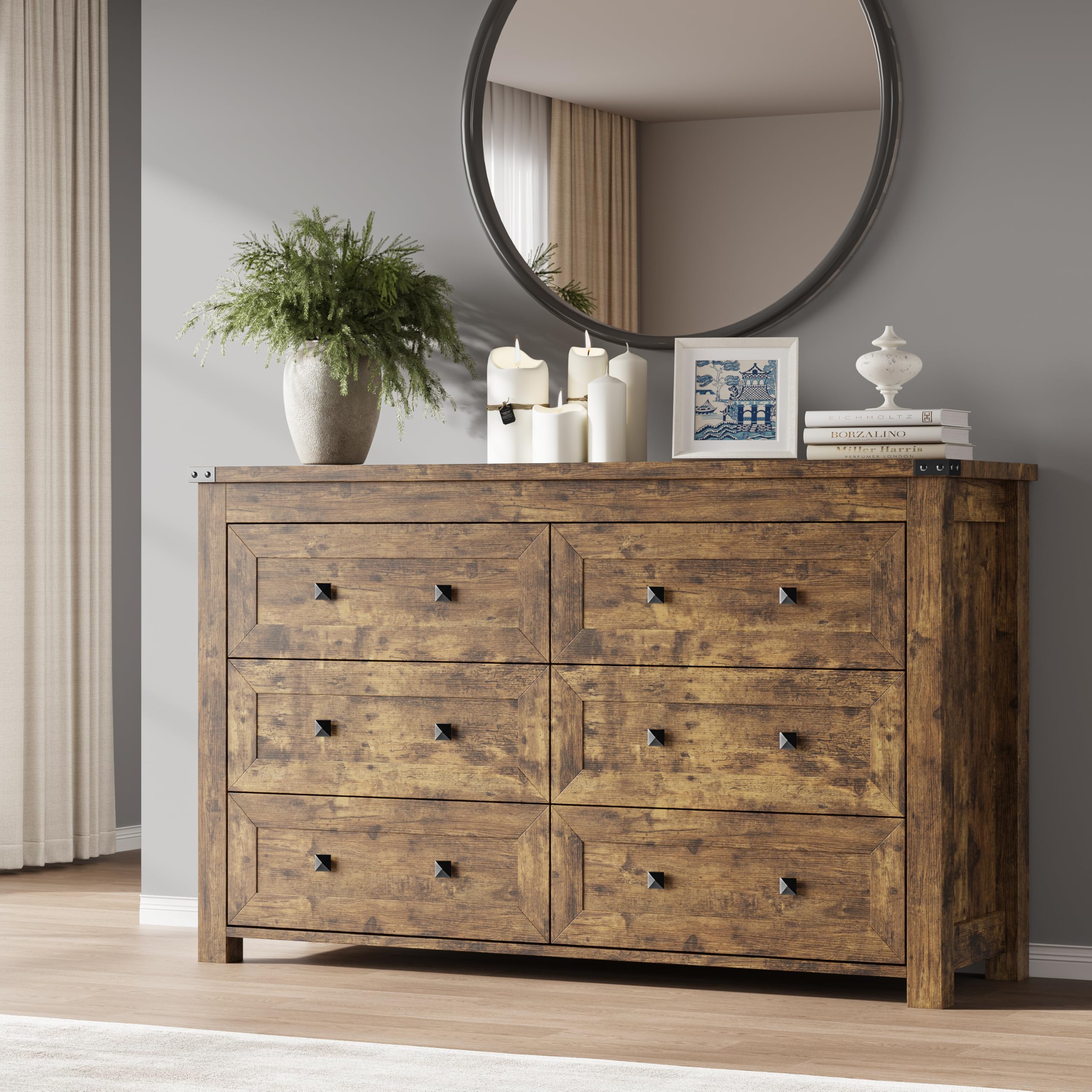 BORNOON 7-Drawer Dresser, Modern Wooden Storage Chest of Drawers, Dresser TV Stand, Wood Drawer Organizer with Metal Handles for Bedroom, Living Room, Hallway