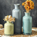 Set of 3 Whitewashed Farmhouse Ceramic Vases Neutral Rustic Home Decor Vases
