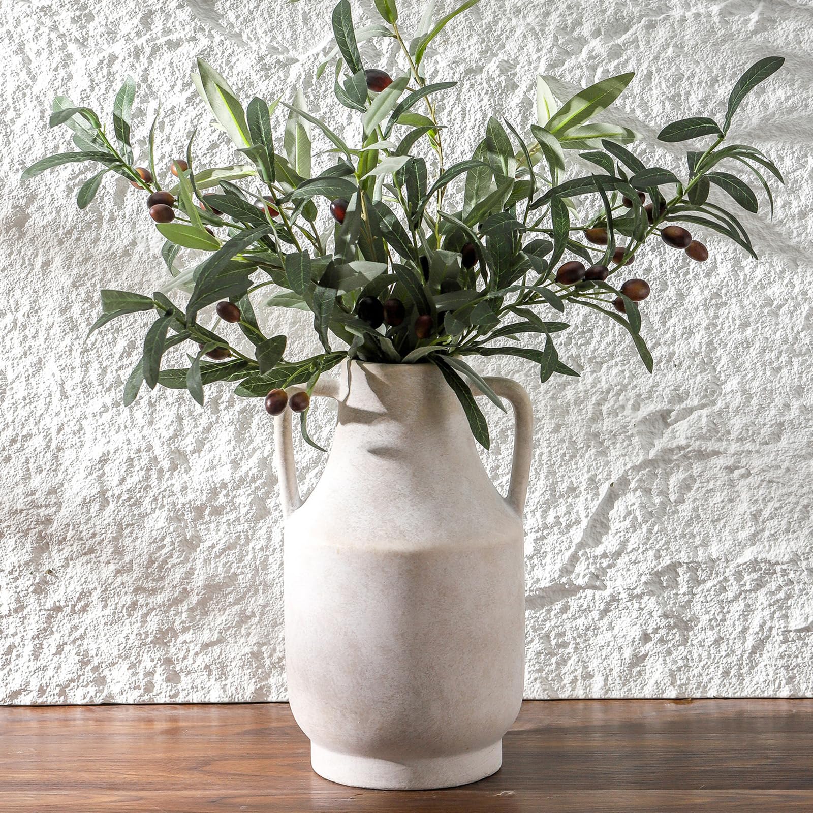 Mitt&Ditt Ceramic Flower Vase, 12.5 inch Tall Off-White Vase, Large Decorative Terracotta Vases, Farmhouse Rustic Pottery Vases for Home Decor, Living Room, Table