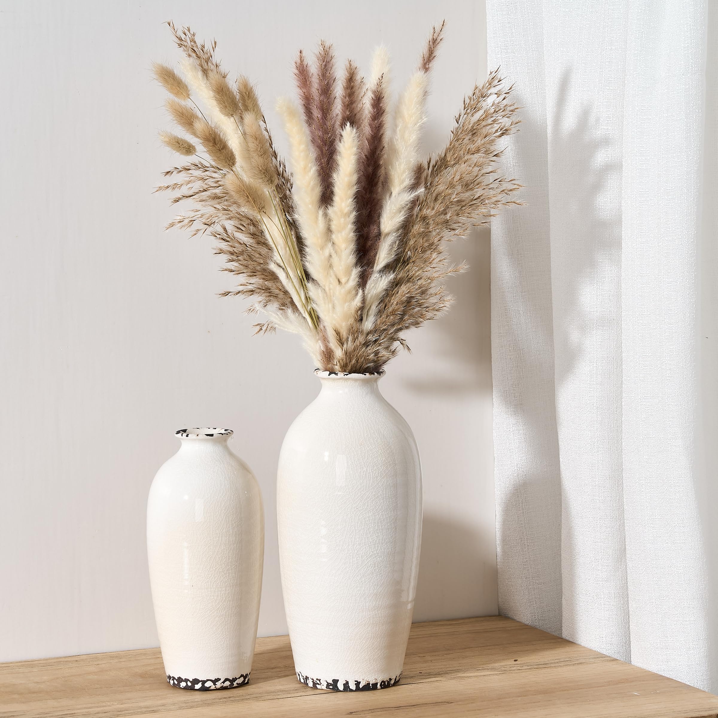 Ceramic Vase Set of 3, Nordic Minimalist Multicolor Vases Home Decor, Rustic Farmhouse Decor Pottery Vases for Bouquet Pampas Grass Dried Fresh Flowers, Living Room, Kitchen, Bedroom, Entryway Mantel