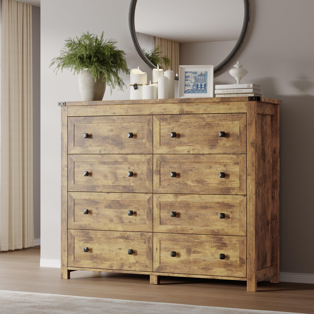 BORNOON 7-Drawer Dresser, Modern Wooden Storage Chest of Drawers, Dresser TV Stand, Wood Drawer Organizer with Metal Handles for Bedroom, Living Room, Hallway