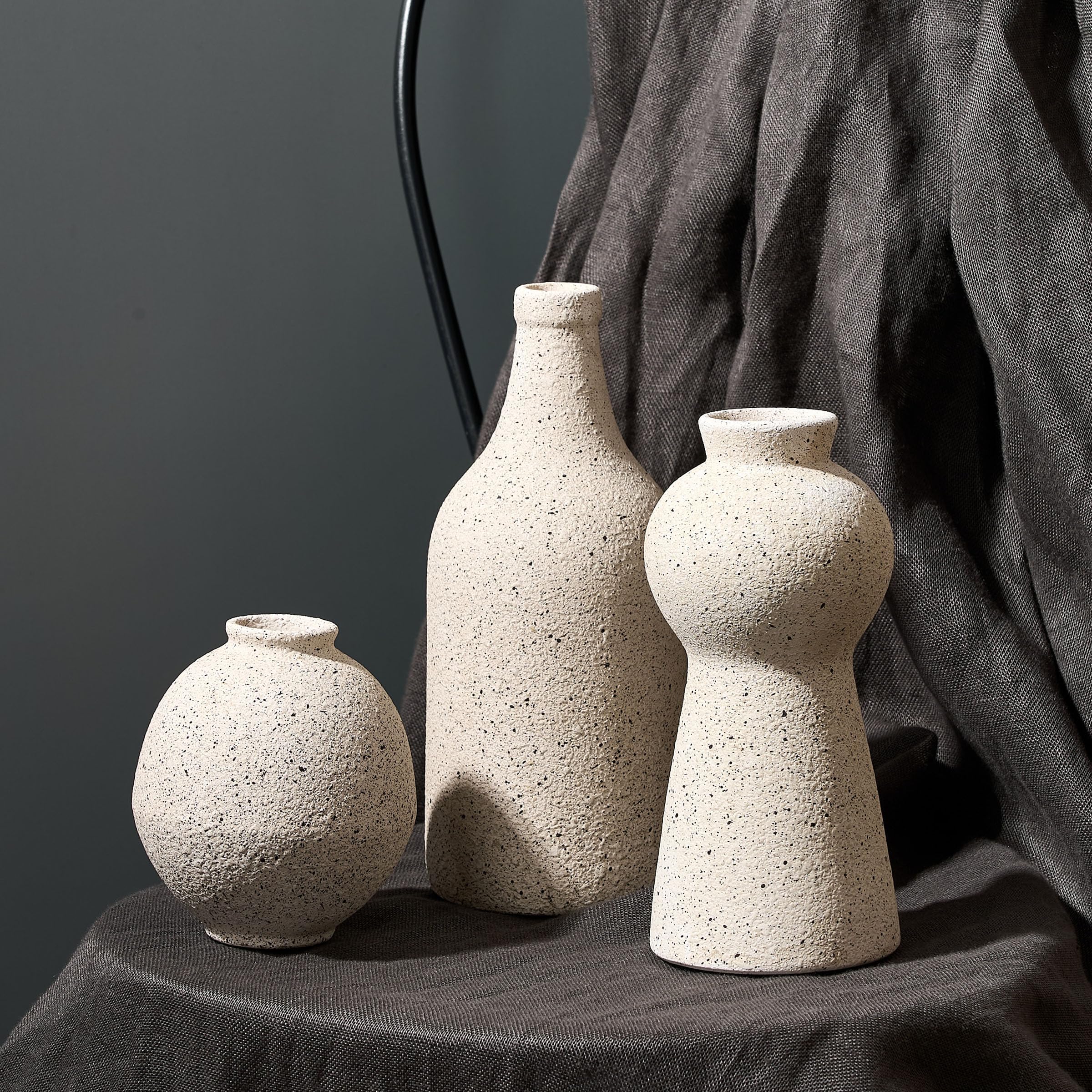 Ceramic Vase Set of 3, Nordic Minimalist Multicolor Vases Home Decor, Rustic Farmhouse Decor Pottery Vases for Bouquet Pampas Grass Dried Fresh Flowers, Living Room, Kitchen, Bedroom, Entryway Mantel