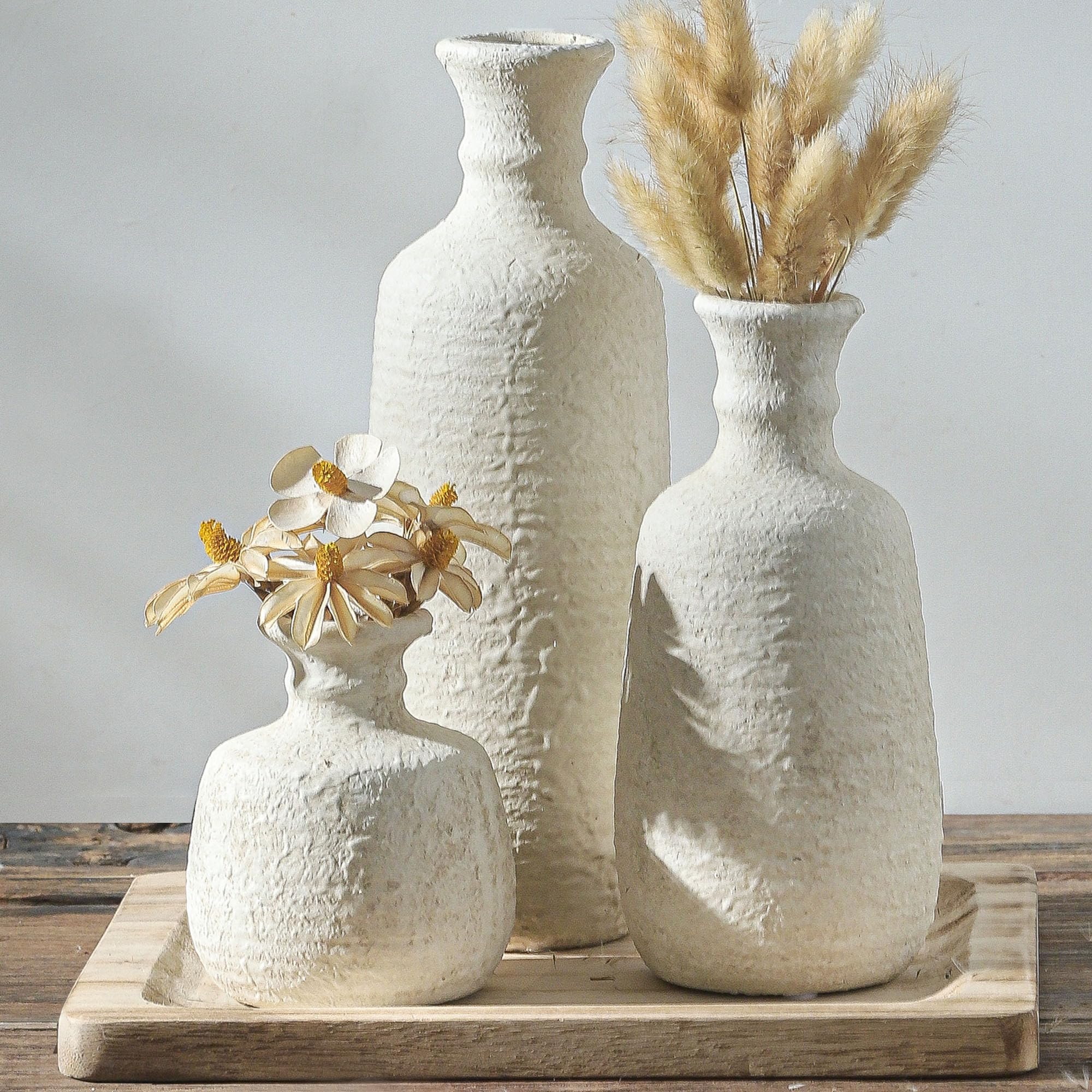 Ceramic Vase Set of 3 | Neutral Vase Home Decor with Handle | Pottery Modern Farmhouse Vases Pampas Grass Flower Vases for Home Decor Table Living Room Centerpieces Mantel Decor - Multicolor