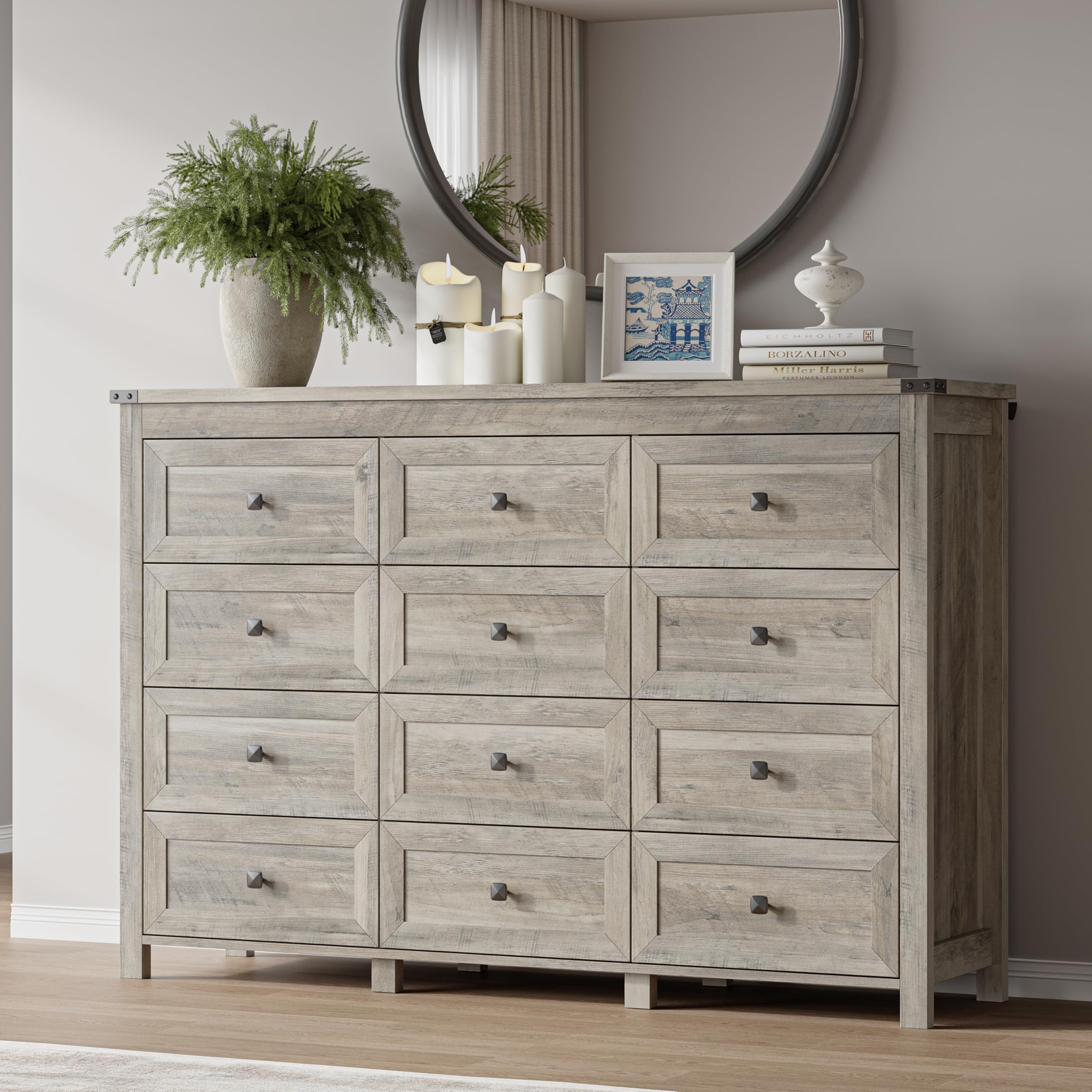 BORNOON 7-Drawer Dresser, Modern Wooden Storage Chest of Drawers, Dresser TV Stand, Wood Drawer Organizer with Metal Handles for Bedroom, Living Room, Hallway
