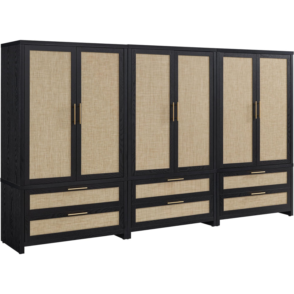 SICOTAS Rattan Armoire Wardrobe Closet Cabinet, 71" Tall Wardrobe Storage Cabinet with 2 Drawers and Hanging Rod, Boho Large-Capacity Deep Armoire Clothes Organizer for Bedroom, Cloak Room, Oak