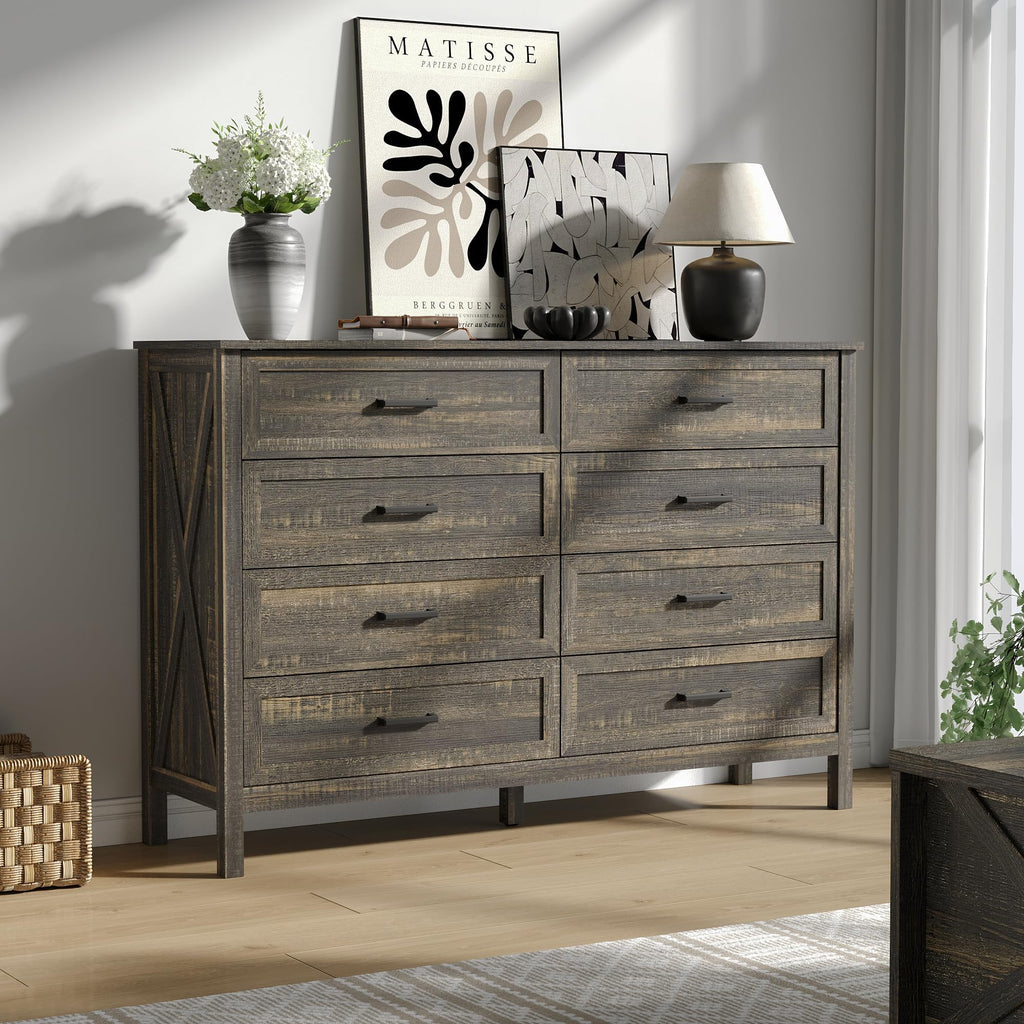 White 7 Drawers Dresser for Bedroom, Farmhouse Wood Rustic Wide Chest with Metal Handles, Storage Dressers Organizer for Bedroom, Hallway, Entryway