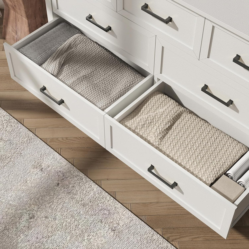 White 7 Drawers Dresser for Bedroom, Farmhouse Wood Rustic Wide Chest with Metal Handles, Storage Dressers Organizer for Bedroom, Hallway, Entryway
