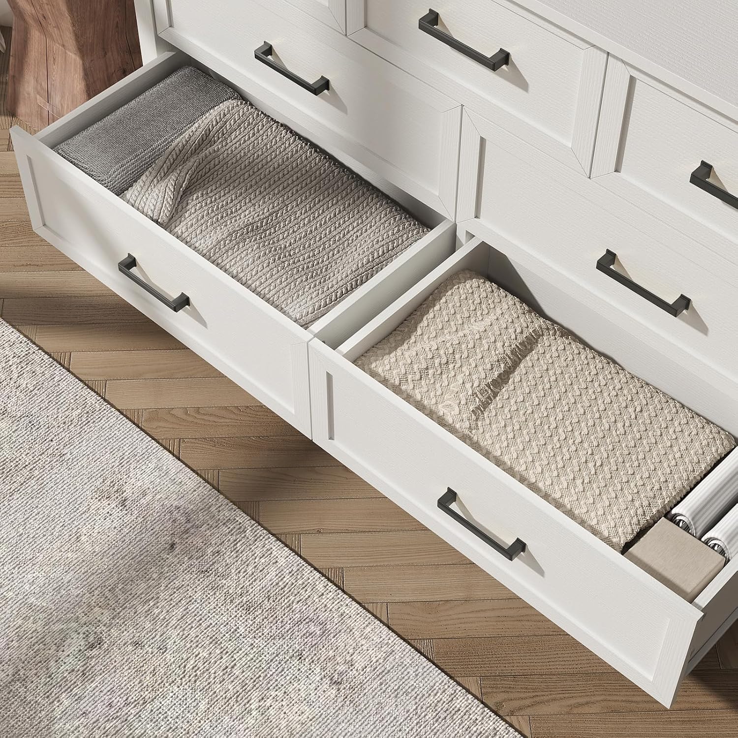 White 7 Drawers Dresser for Bedroom, Farmhouse Wood Rustic Wide Chest with Metal Handles, Storage Dressers Organizer for Bedroom, Hallway, Entryway